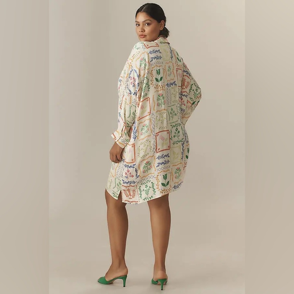 Corey Lynn Calter Anthropologie Colorful Floral Patchwork Shirt Dress - Medium - Picture 6 of 10